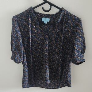 CeCe Navy Floral Blouse